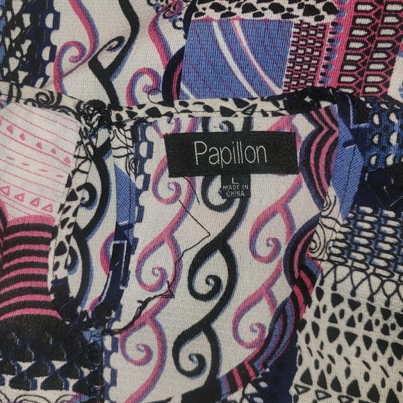 Papillon Patchwork Patterned Sleeveless High Low Top L - Picture 6 of 6